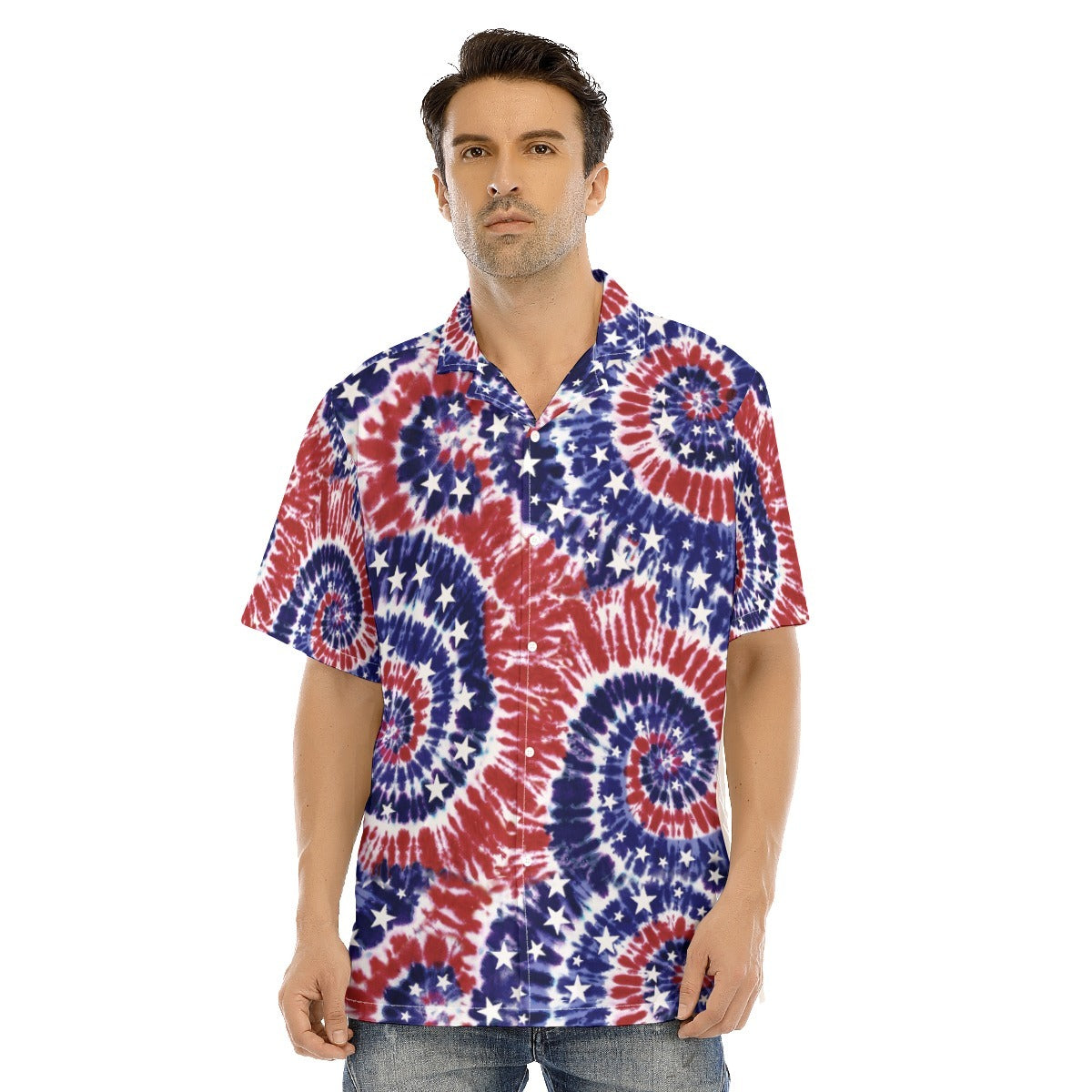 Hawaiian Camp Collar Short Sleeve Button-Down Shirt Tie Dye Swirls Usa HO4969