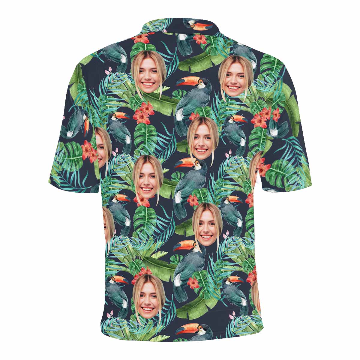 Custom Face Parrot Green Polo Shirt For Men, Personalized Photo Shirt, Customized Men's All Over Print Polo Shirt HO4342