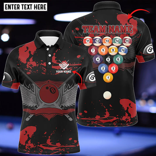 Lasfour 8 Ball With Wings Billiard Red Black Personalized Name 3D Shirt BIA0505