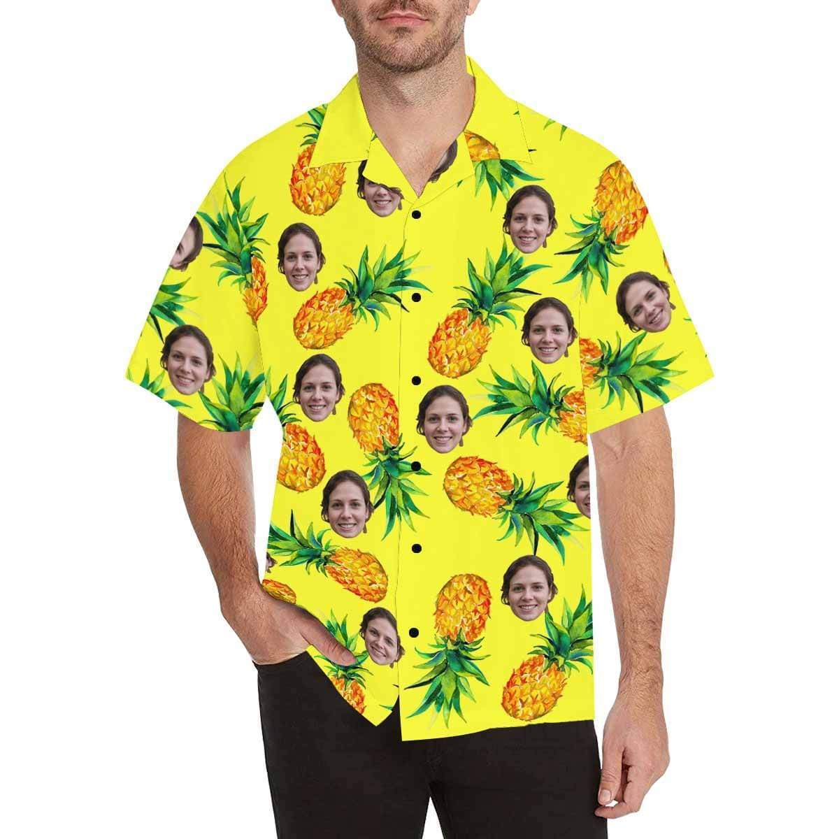 Custom Face Hawaiian Shirt Pineapple Multicolor Tropical Aloha Shirt Birthday Vacation Party Gift for Boyfriend or Husband HO4341