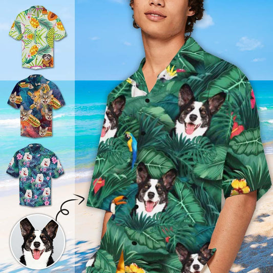 Custom Print Hawaiian Shirt with Face My Pet Design Your Own Unique Gift for Boyfriend/Husband, Gift for Dog Lover HO4340
