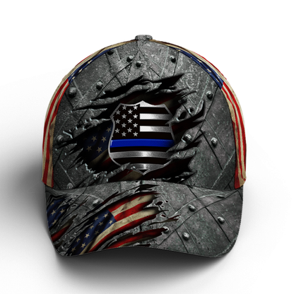 Police Metallic US Flag Baseball Cap Lasfour CO0695