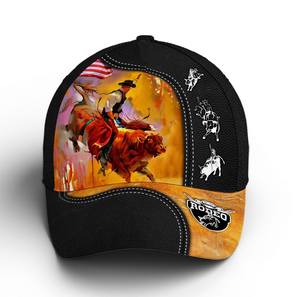 Bull Riding Vector Art Classic Leather Baseball Cap Lasfour CO0759