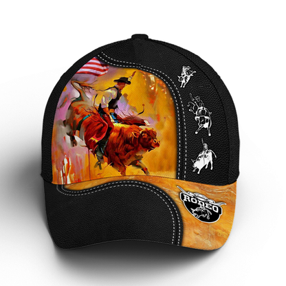 Bull Riding Vector Art Classic Leather Baseball Cap Lasfour CO0759