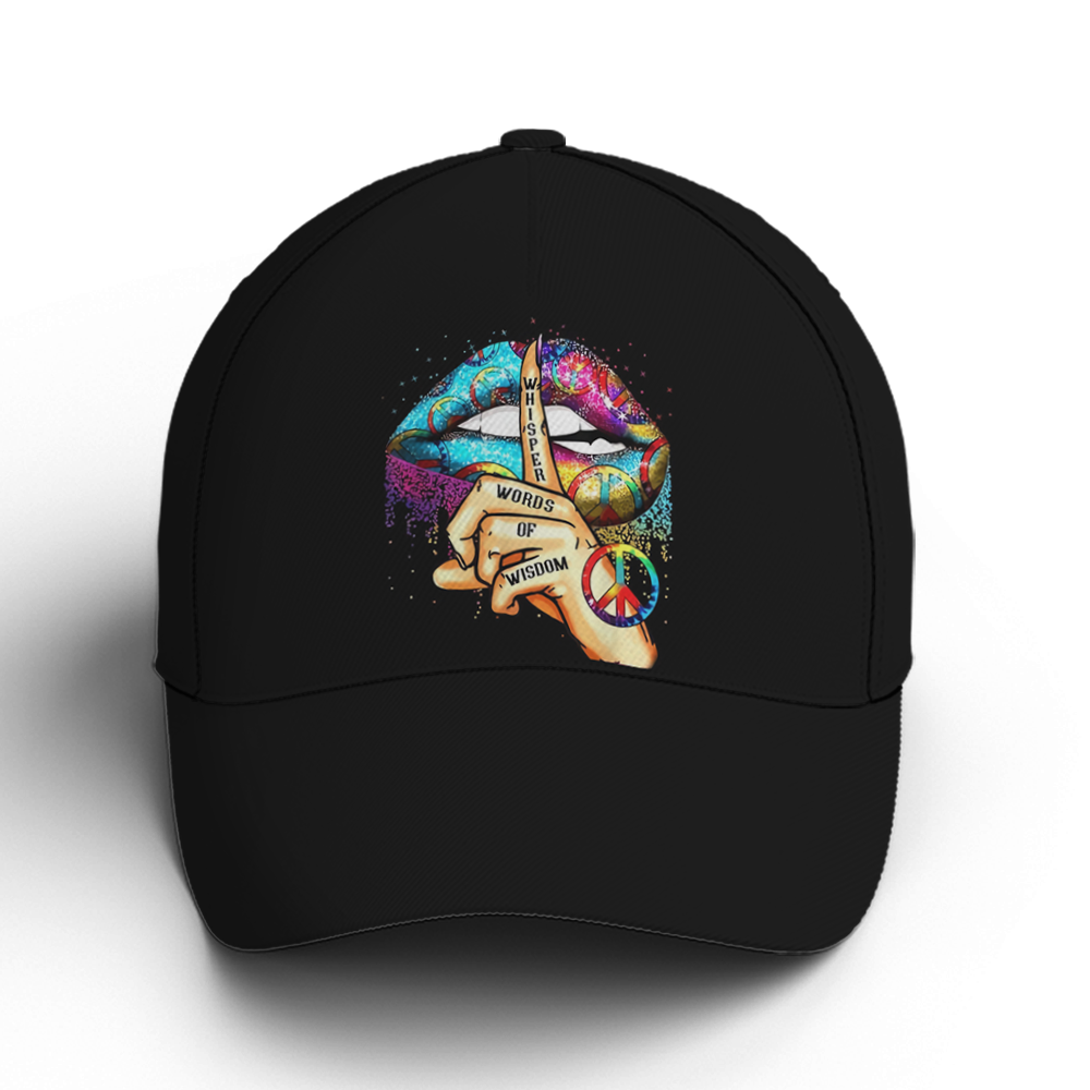 Hippie Girl Sassy Rainbow Lips Black Baseball Cap Lasfour CO0849