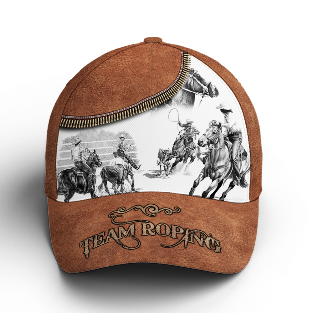 Bull Riding Team Roping Classic Leather Baseball Cap Lasfour CO0758