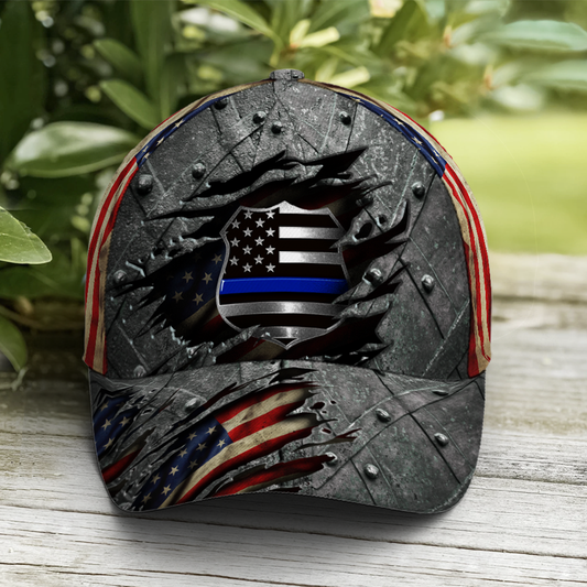 Police Metallic US Flag Baseball Cap Lasfour CO0695