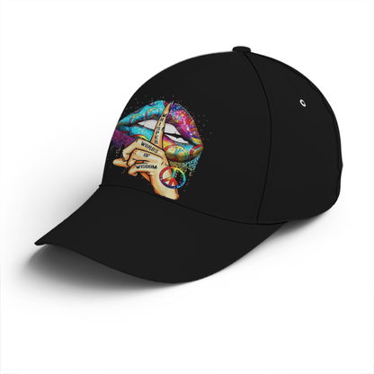 Hippie Girl Sassy Rainbow Lips Black Baseball Cap Lasfour CO0849