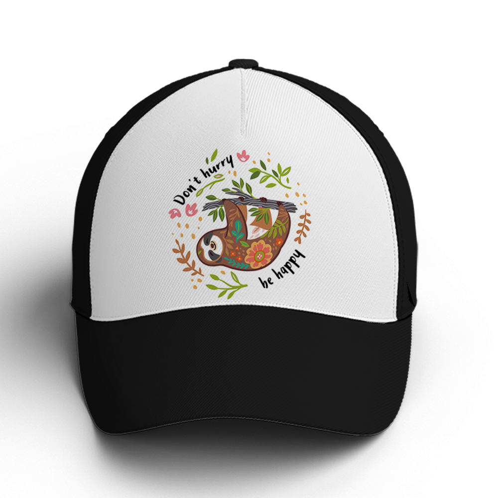 Don't Hurry Be Happy Floral Sloth Baseball Cap Lasfour CO0978
