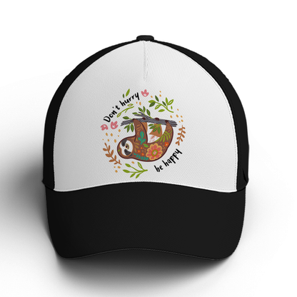 Don't Hurry Be Happy Floral Sloth Baseball Cap Lasfour CO0978