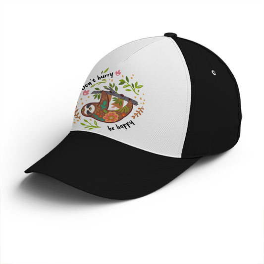 Don't Hurry Be Happy Floral Sloth Baseball Cap Lasfour CO0978