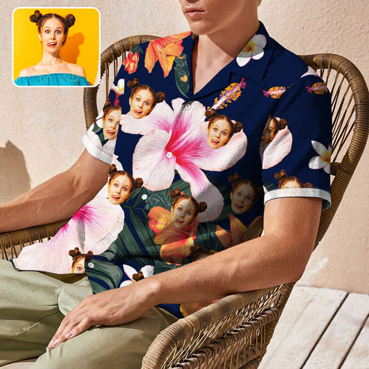 Custom Face Big Flower Camp Collar Hawaiian Shirt Personalized Men Photo Tropical Aloha Shirt HO4345