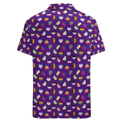 Pride Flag Heart Print Lgbt Gay Trans Bi Ace Queer Hawaiian Vintage Shirt Mens Button Down Tropical Hawaii Beach Shirts HO0345