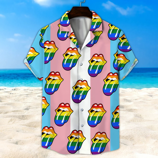 LGBT Hawaii Shirt, Transgender Rainbow Lip Unisex Hawaii Shirt, Beach Short HO5506