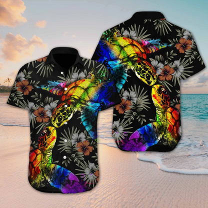 Pride Hawaiian Shirt Gift For Gay, Colorful Turtle Lgbt Flower Design Hawaiian Shirt HO5487