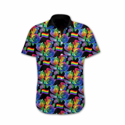 Ally Pride Shirt, Colorful Flag Of Lgbt Rose Design Hawaiian Shirt HO5486