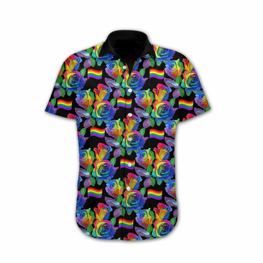 Ally Pride Shirt, Colorful Flag Of Lgbt Rose Design Hawaiian Shirt HO5486