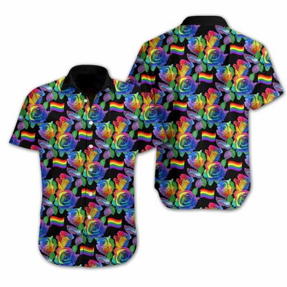 Ally Pride Shirt, Colorful Flag Of Lgbt Rose Design Hawaiian Shirt HO5486