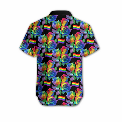 Ally Pride Shirt, Colorful Flag Of Lgbt Rose Design Hawaiian Shirt HO5486