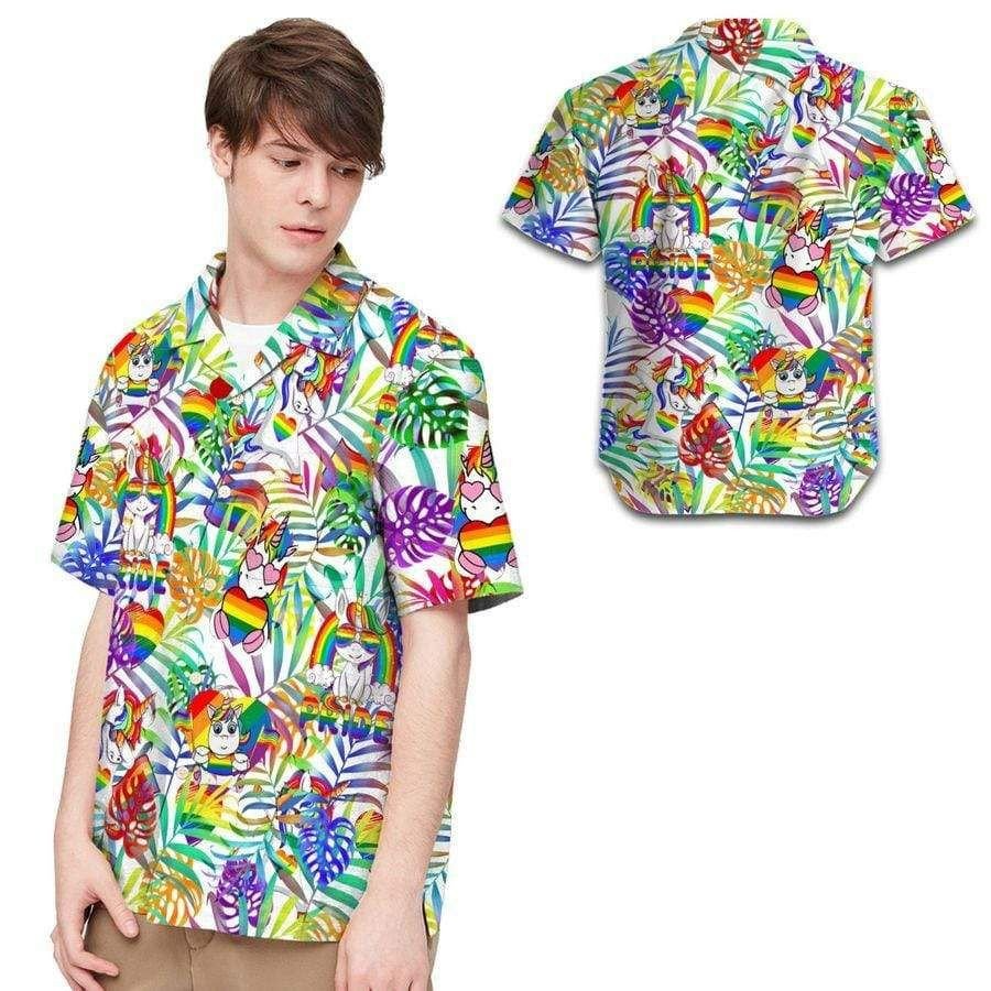 Trans 3D T Shirt, Nice Rainbow Unicorn Tropical Design Hawaiian Shirt HO0399