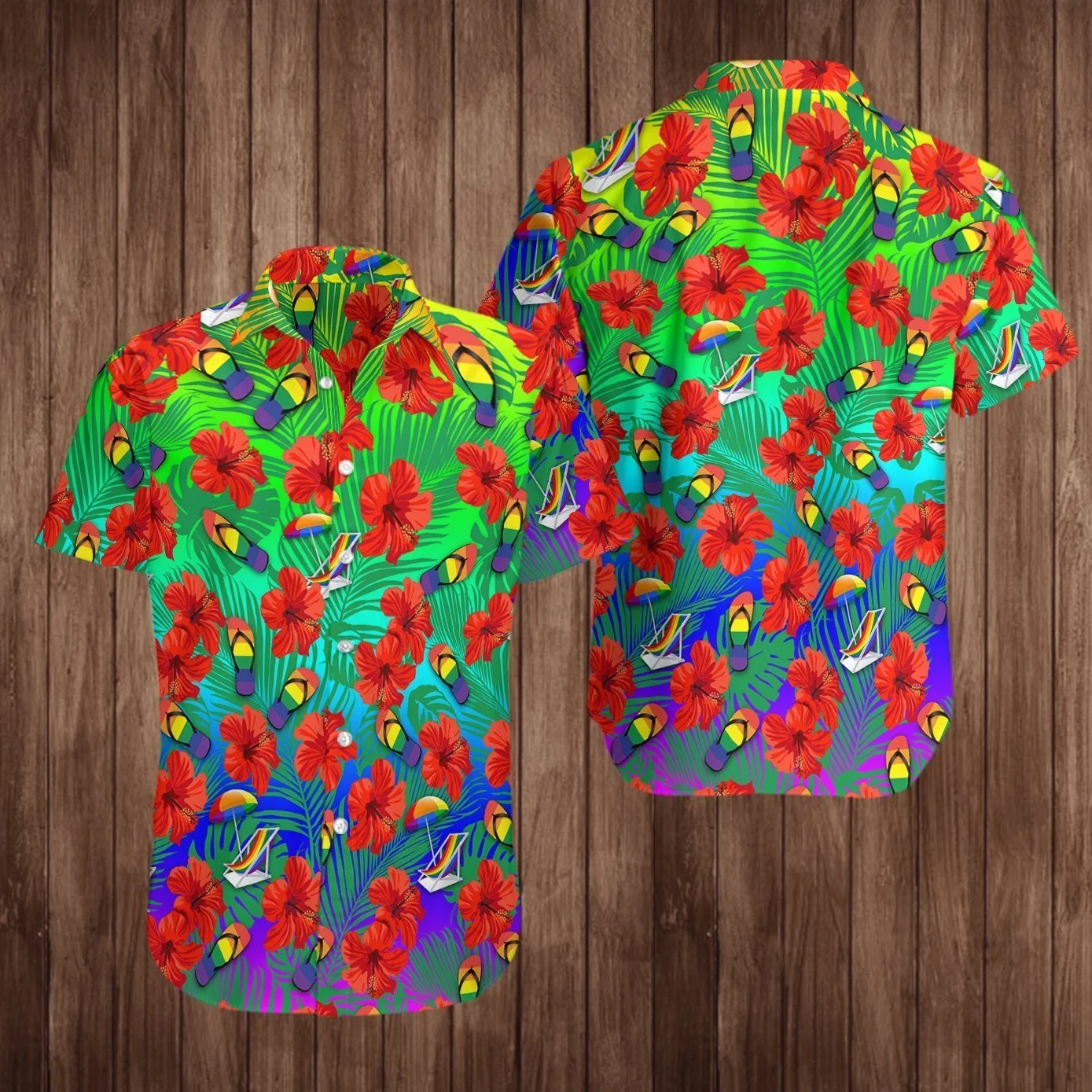 Couple Gay Pride Shirt, LGBT Red Hibiscus Nice Ornamental Hawaiian Shirt HO5470
