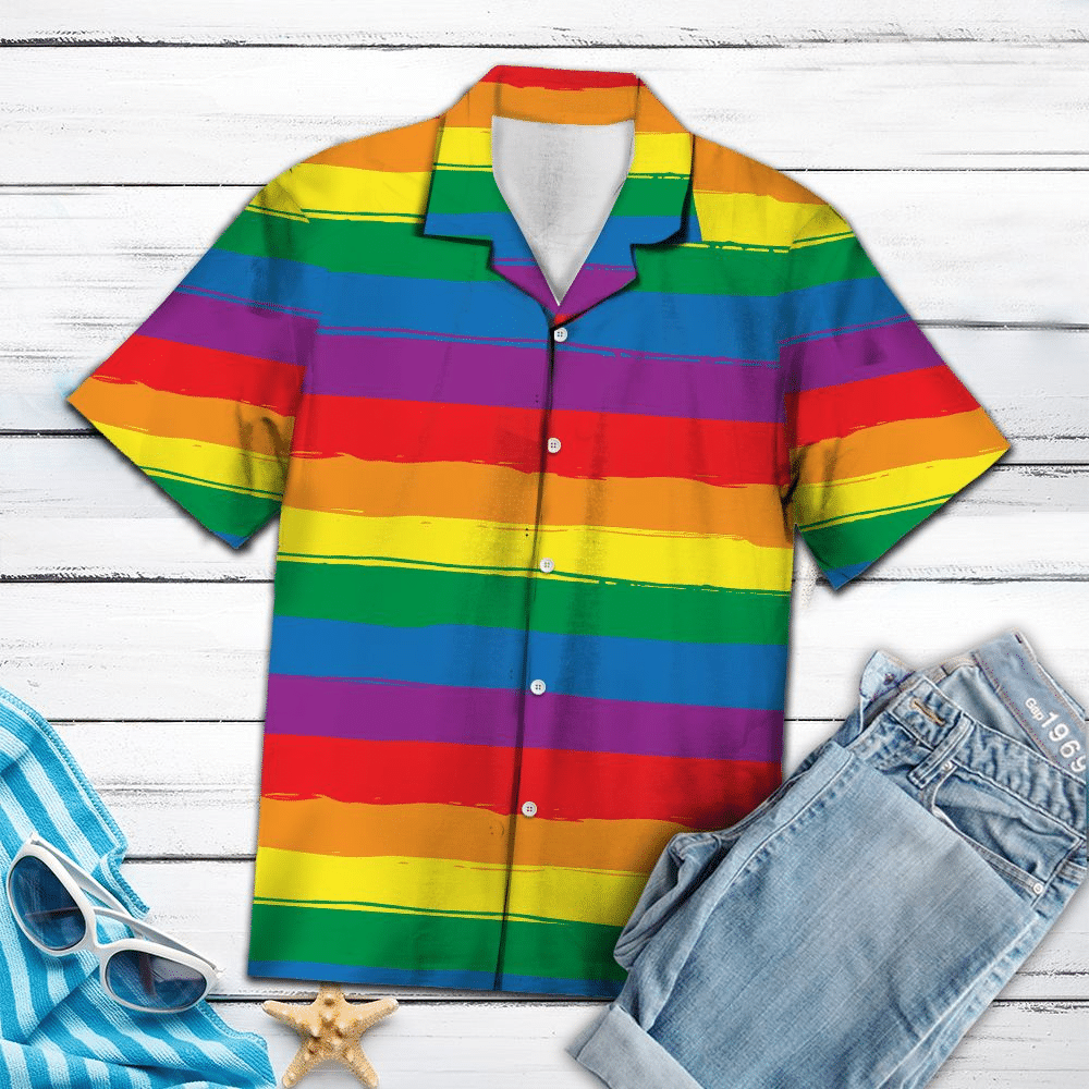 Gay Pride T Shirt, LGBT Stripe Rainbow Nice Ornamental Hawaiian Shirt HO5465