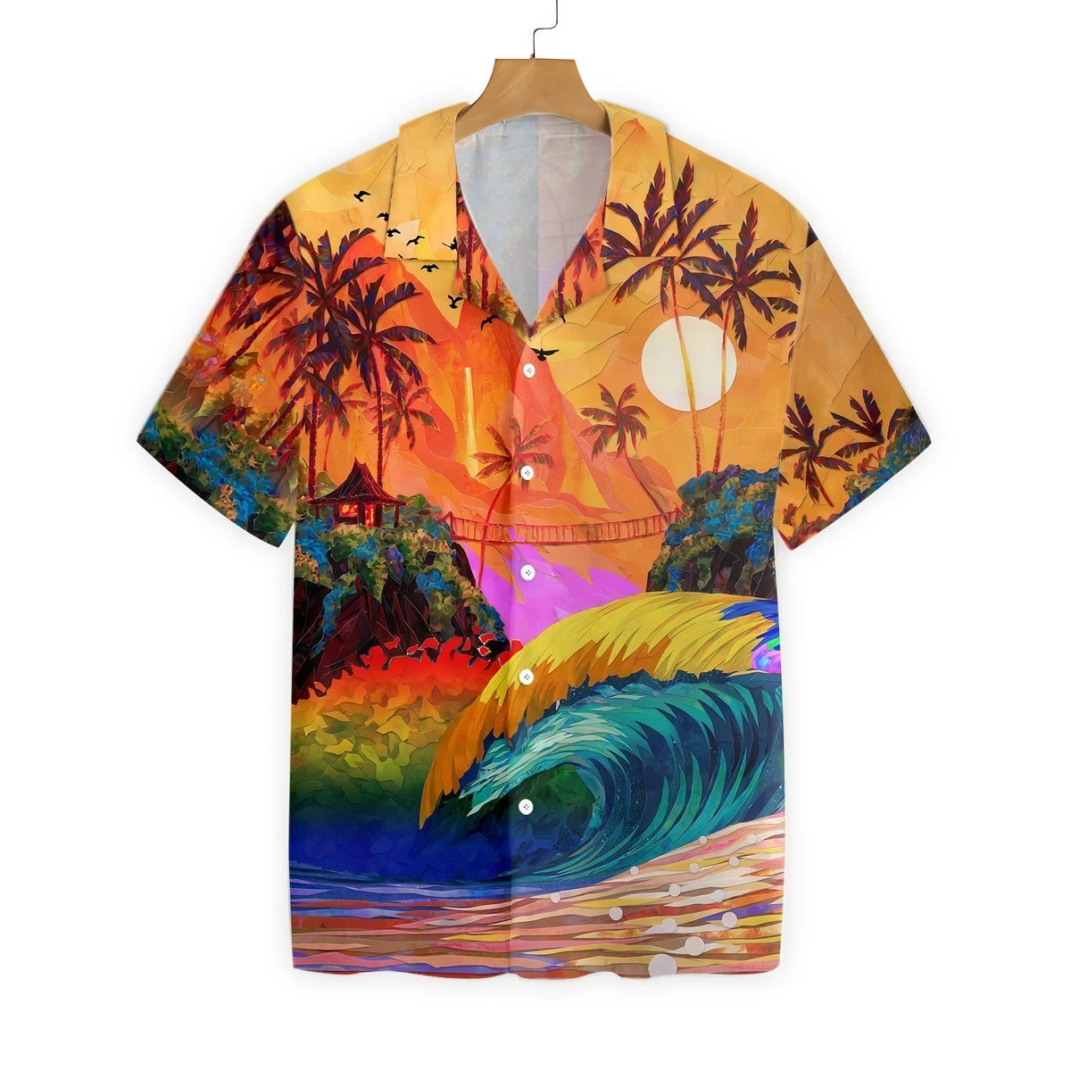 Hawaiian Pride, LGBT Sunset And Wave Sea Background Hawaiian Shirt HO5462
