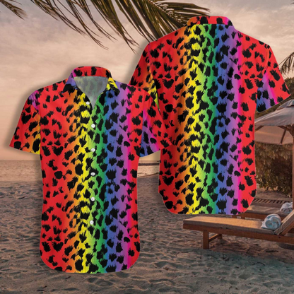 3D Shirt For Gay, Cool Leopard Skin With Rainbow Color LGBT Hawaiian Shirt HO5458