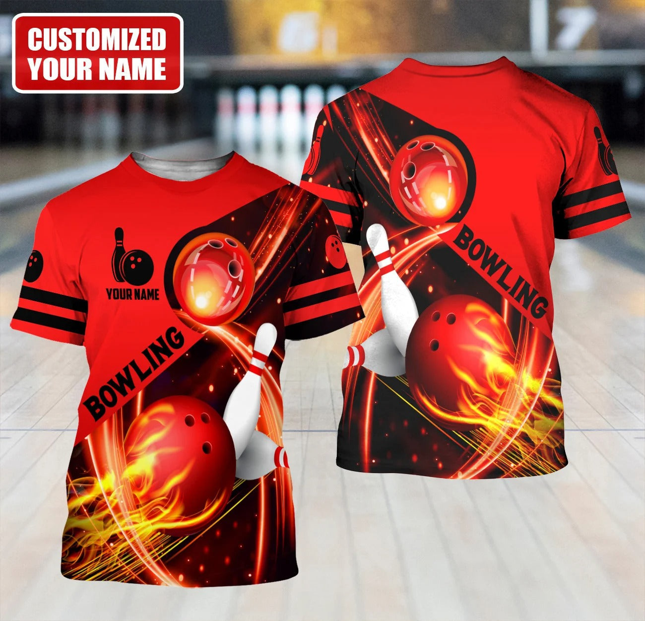 Custom Flame Bowling TShirts Unisex BOT0024