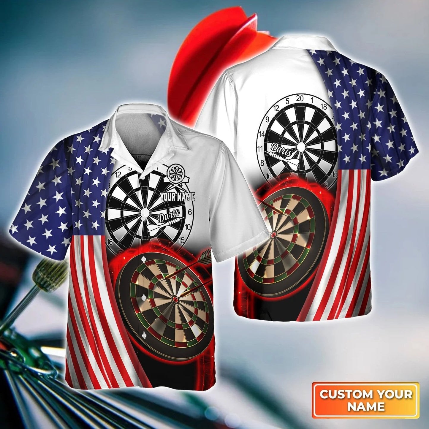 American Flag Dartboart Personalized Name 3D Hawaiian Shirt For Darts Player, Dart Flag Shirt HO4196