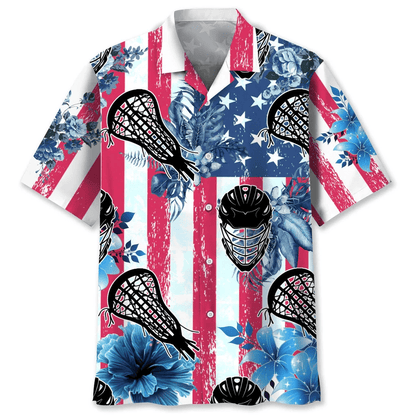Lacrosse Usa Blue Tropical Hawaiian Shirt. Unisex Summer Beach Casual Short Sleeve Summer Vacation Beach Shirts HO1416