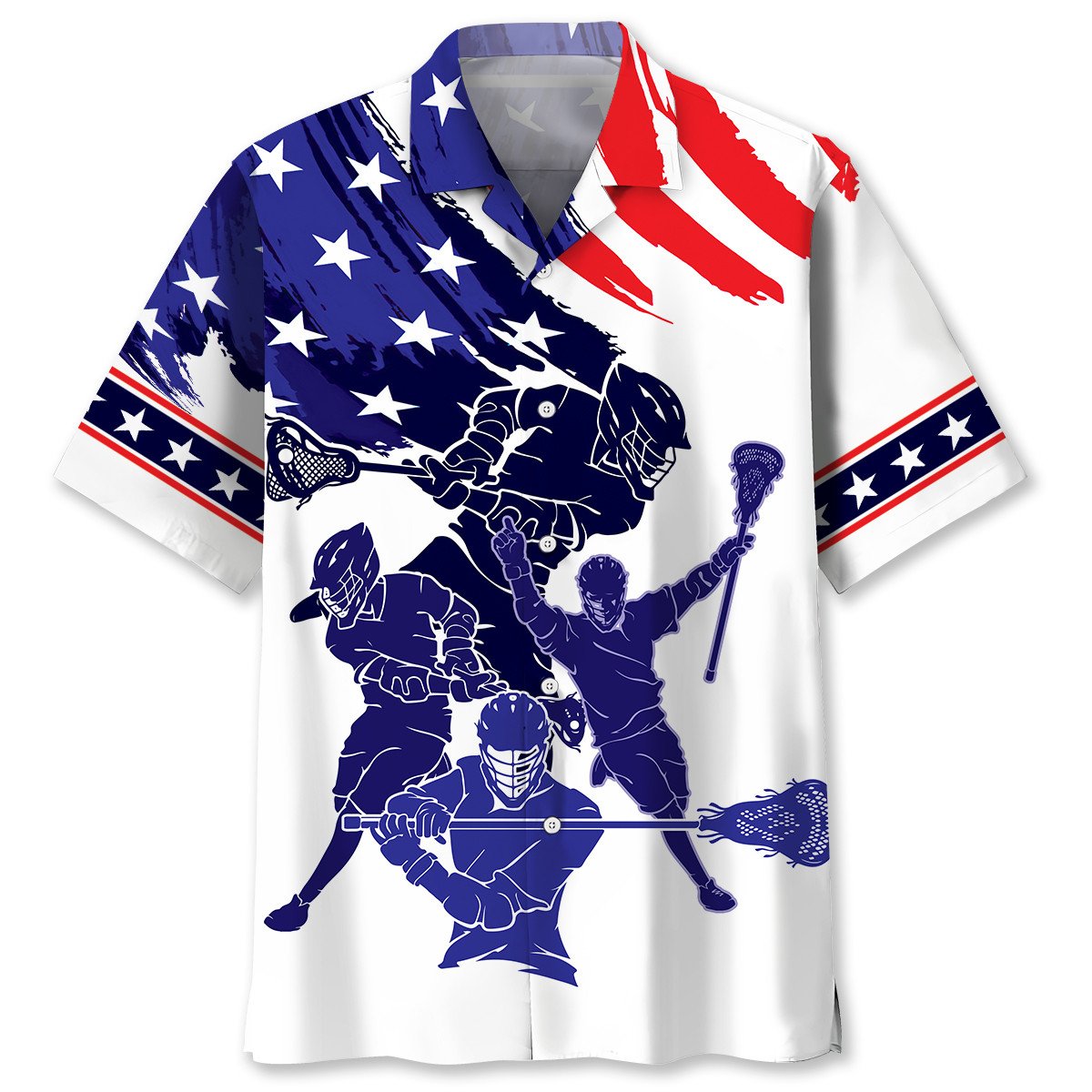 Lacrosse Usa Blue Tropical Hawaiian Shirt. Unisex Summer Beach Casual Short Sleeve Summer Vacation Beach Shirts HO1416