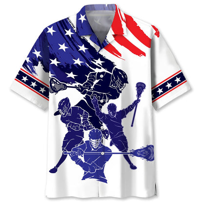 Lacrosse Usa Blue Tropical Hawaiian Shirt. Unisex Summer Beach Casual Short Sleeve Summer Vacation Beach Shirts HO1416