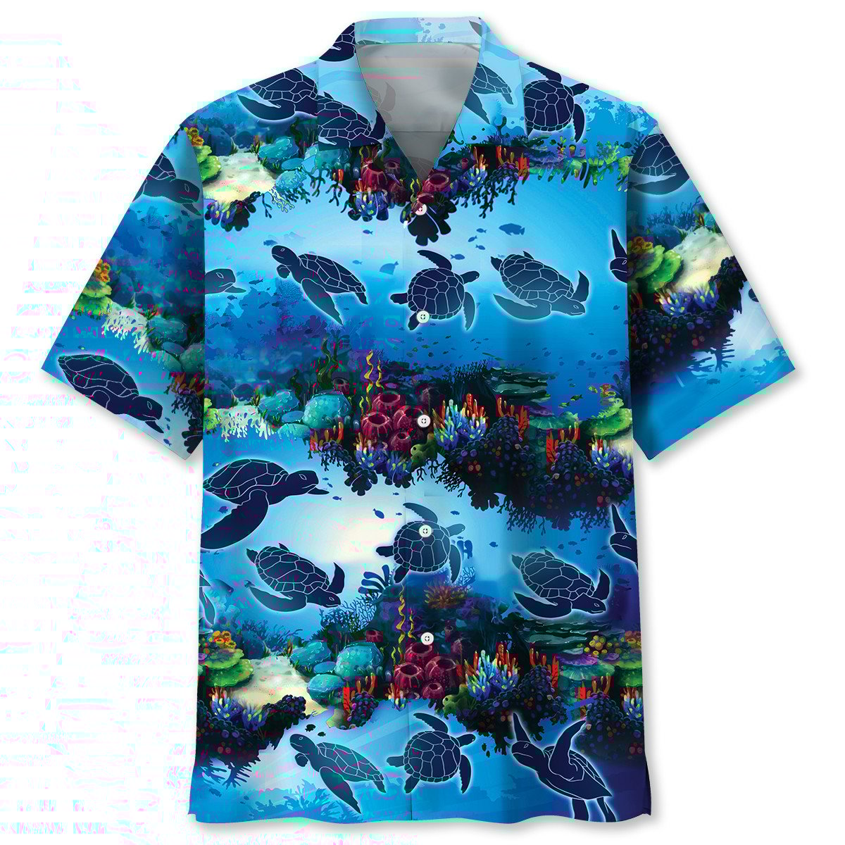 Turtle Shark Hawaiian Shirt, Ocean Turtle Background Pattern Shirt, Sea Turtle Summer Beach Hawaii Shirt HO3791