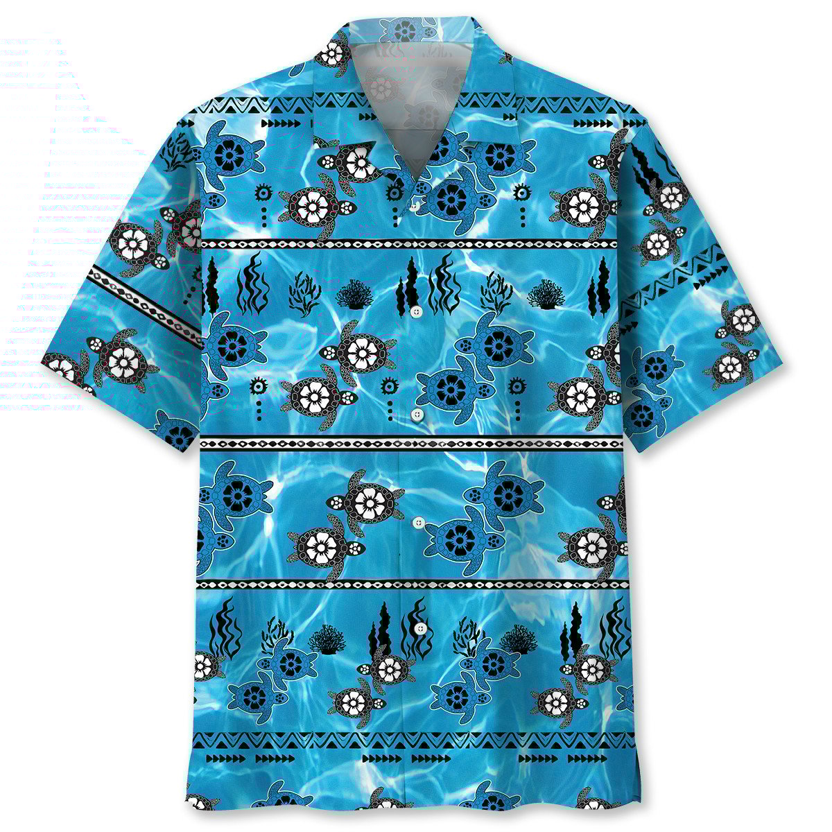 Turtle Shark Hawaiian Shirt, Ocean Turtle Background Pattern Shirt, Sea Turtle Summer Beach Hawaii Shirt HO3791
