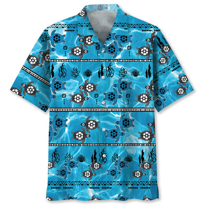 Turtle Shark Hawaiian Shirt, Ocean Turtle Background Pattern Shirt, Sea Turtle Summer Beach Hawaii Shirt HO3791