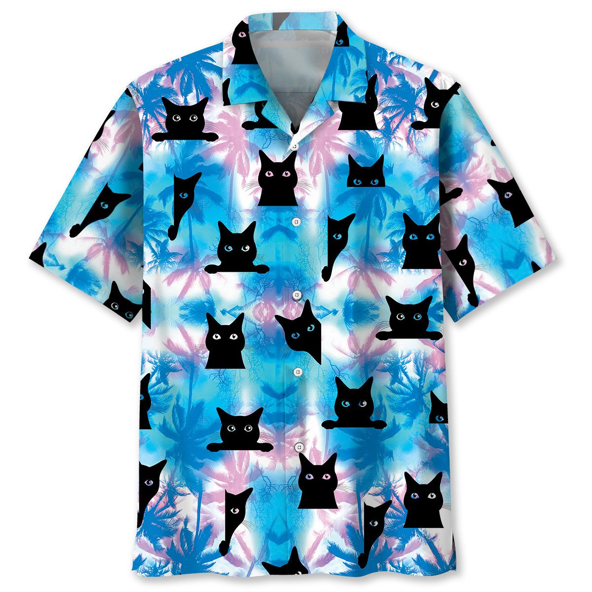 Black Cat Summer Hawaiian Shirt, Summer Beach Hawaii Cat Shirt, Gift for Cat Lover HO3795