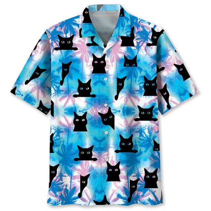 Black Cat Summer Hawaiian Shirt, Summer Beach Hawaii Cat Shirt, Gift for Cat Lover HO3795