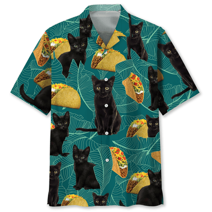 Black Cat Summer Hawaiian Shirt, Summer Beach Hawaii Cat Shirt, Gift for Cat Lover HO3795