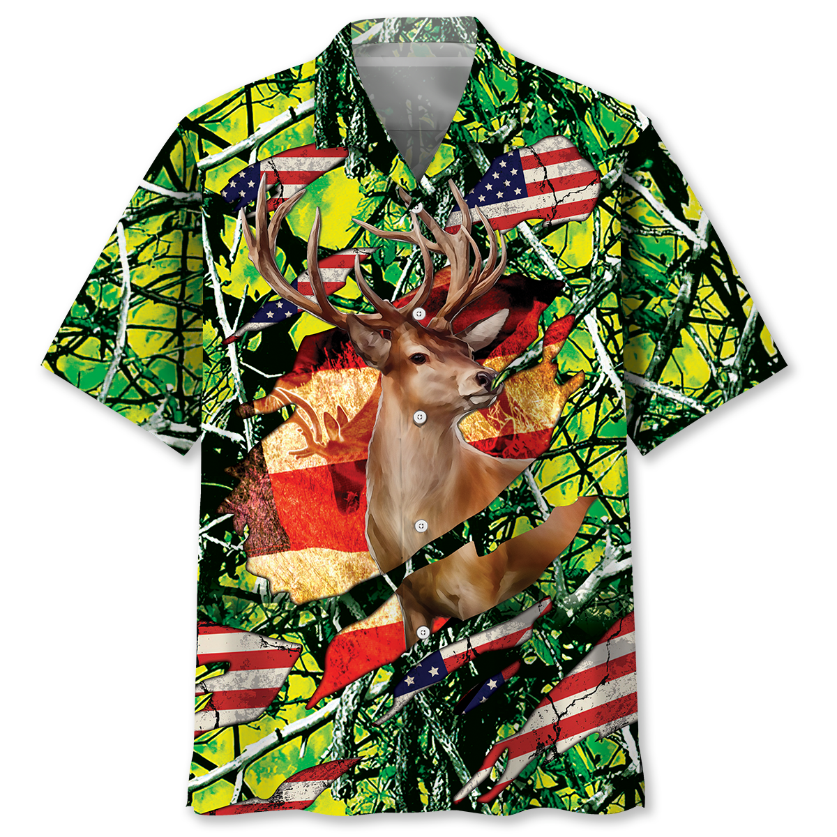3D All Over Print Hunting USA Hawaiian Shirt, Shirt for Hunter , Flag Hawaiian Shirt HO3797