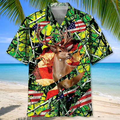 3D All Over Print Hunting USA Hawaiian Shirt, Shirt for Hunter , Flag Hawaiian Shirt HO3797