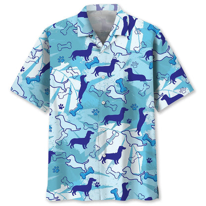 3D All Over Print Dachshund Blue Hawaiian Shirt, Hawaii Beach Shirt for Dog Lover HO3738