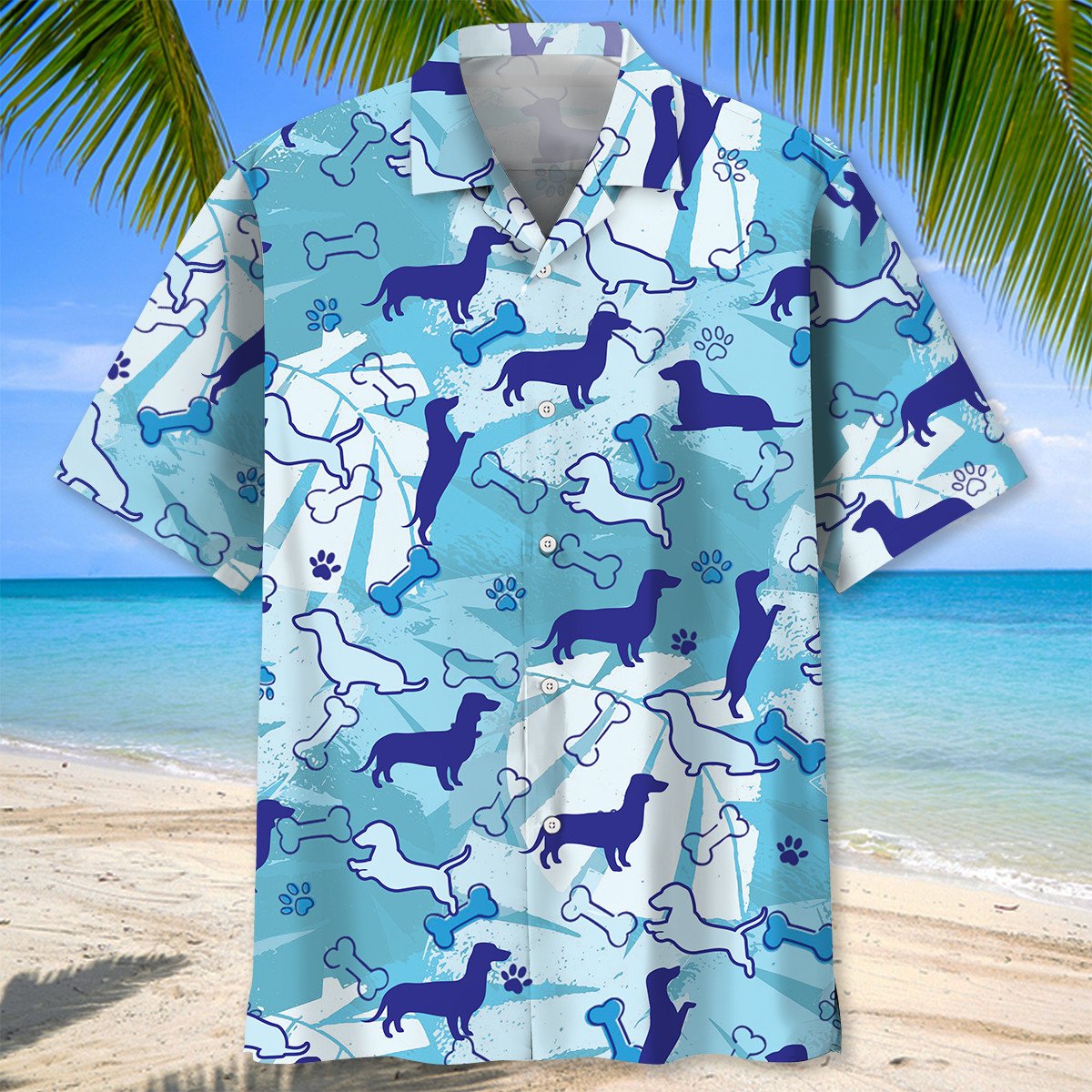 3D All Over Print Dachshund Blue Hawaiian Shirt, Hawaii Beach Shirt for Dog Lover HO3738