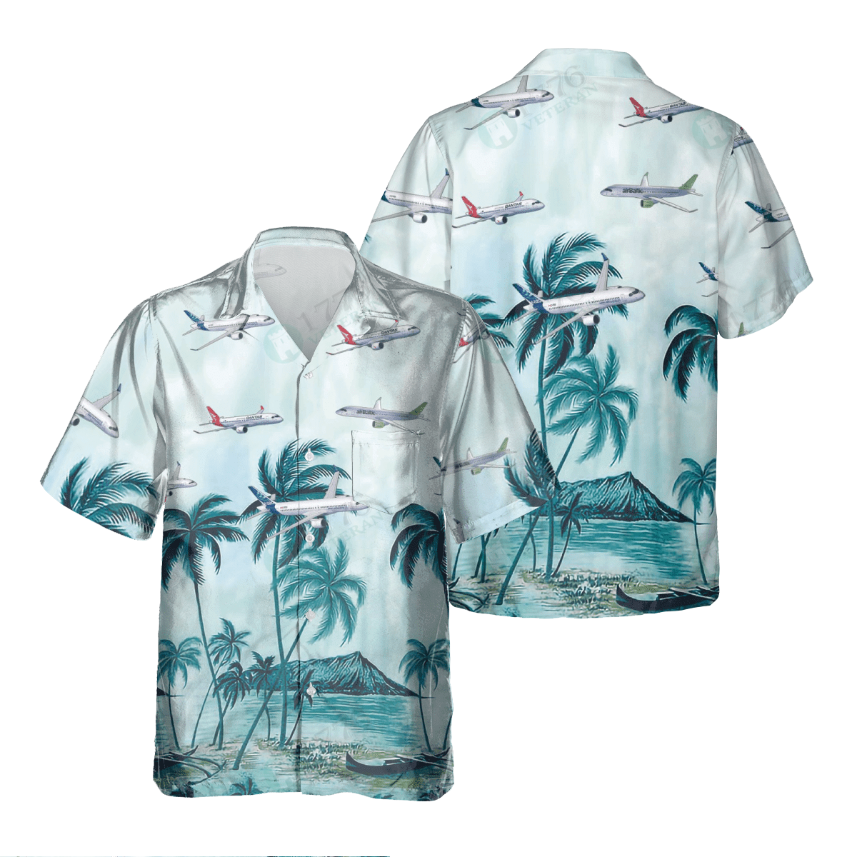 Airbus A220 Pocket Hawaiian Shirt, Hawaiian Shirt for Men Dad Veteran, Patriot Day HO0479