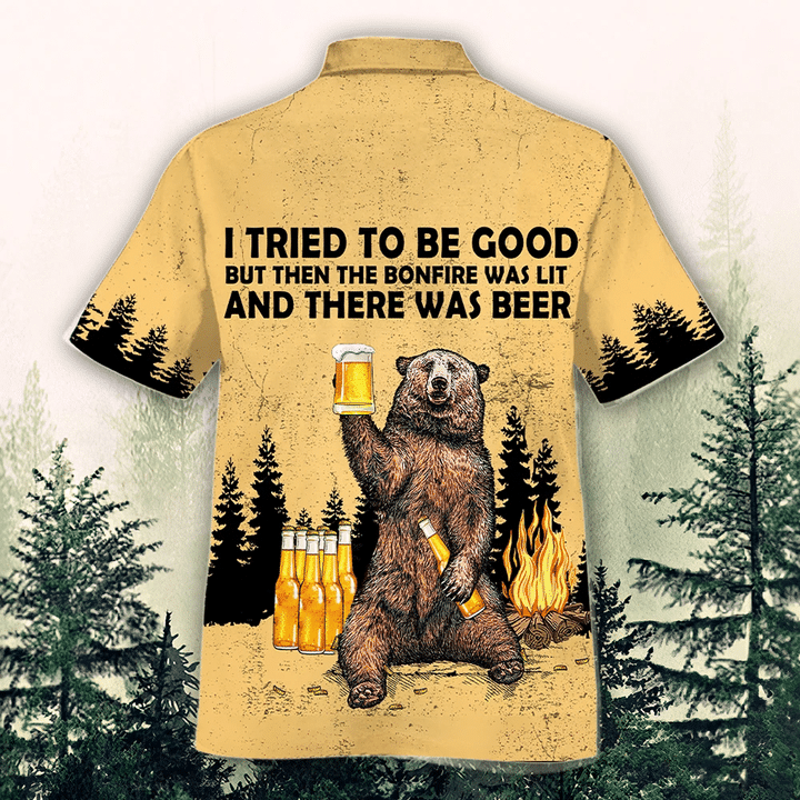 Hawaiian bear shirts, Bear drink beer t-shirt hawaii, There Was Beer Watercolor Design Hawaiian Shirt HO2004