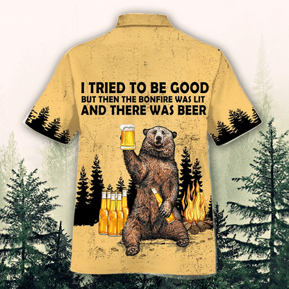 Hawaiian bear shirts, Bear drink beer t-shirt hawaii, There Was Beer Watercolor Design Hawaiian Shirt HO2004