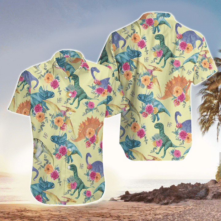 Dinosaurs Aloha Shirt, Dinosaurs pattern Hawaiian Shirt For Dinosaurs Lovers HO2194