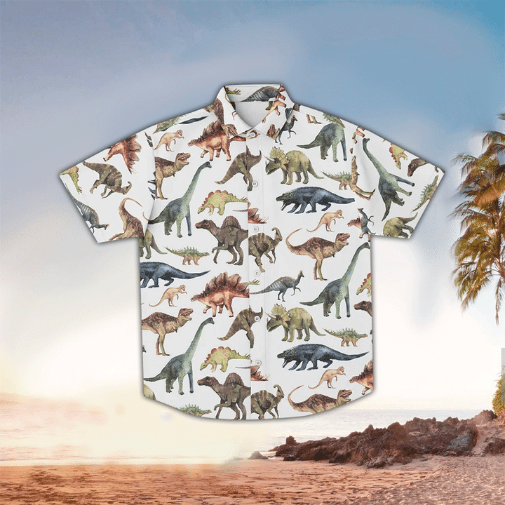 Dinosaurs Aloha Shirt, Dinosaurs pattern Hawaiian Shirt For Dinosaurs Lovers HO2194