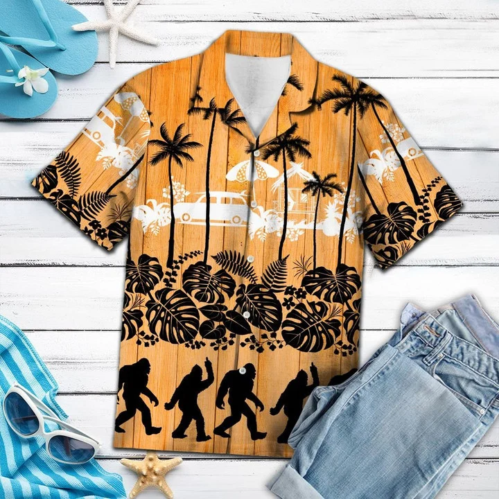 Black Bigfoot And Palm Tree Summer Time Pattern Hawaiian Shirt HO2384