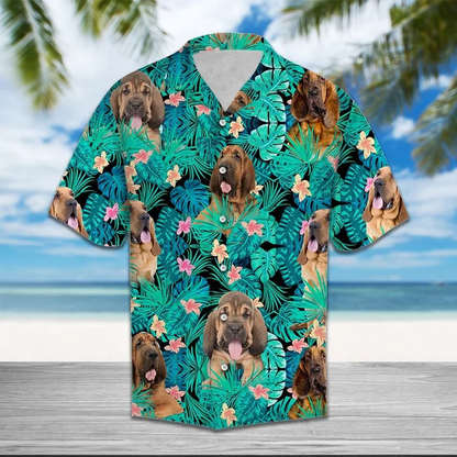 Bloodhound Among Hibiscus Flowers And Leaves Hawaiian Shirt HO2385